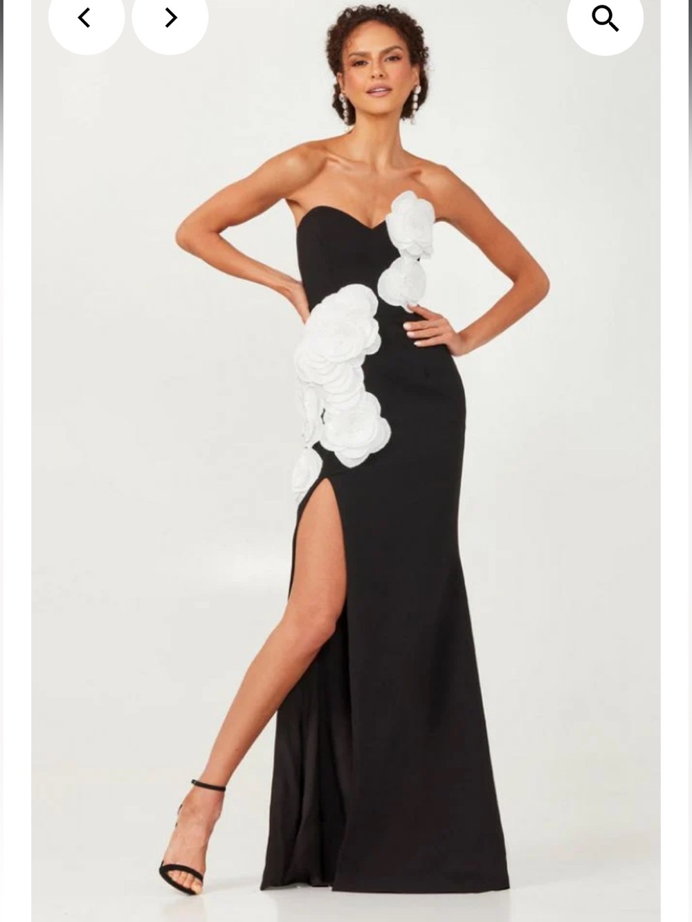 helsi gisele black 3d floral qpplique strapless maxi gown dress size large NEW